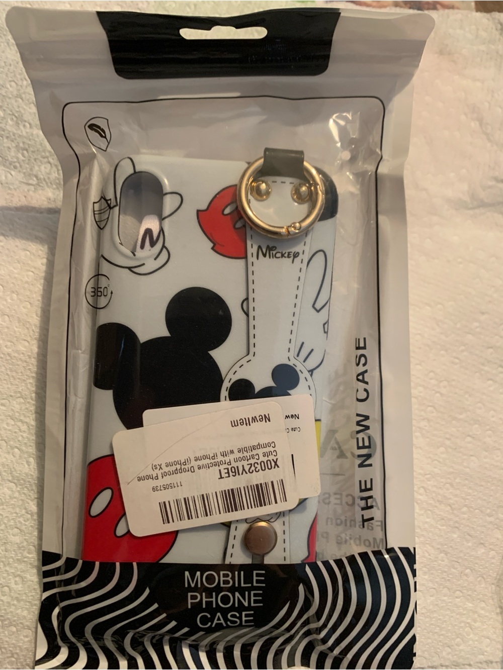 Mickey Mouse White & Black Phone Case with Gold Ring Holder